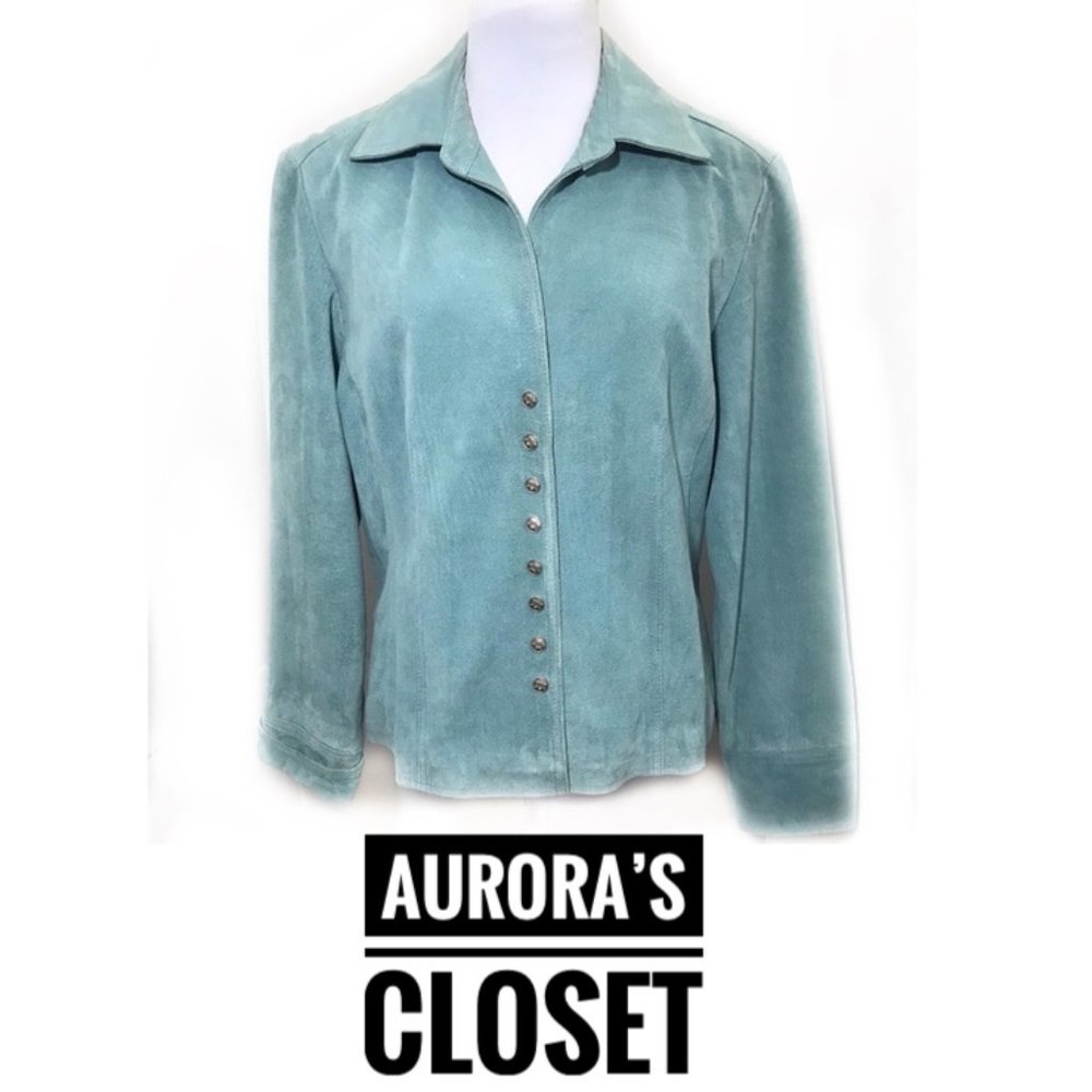 Live A Little M Blue Suede Jacket Buttons Teal Turquoise